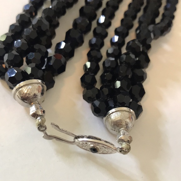 Black bead choker necklace multi strand - Picture 3 of 6